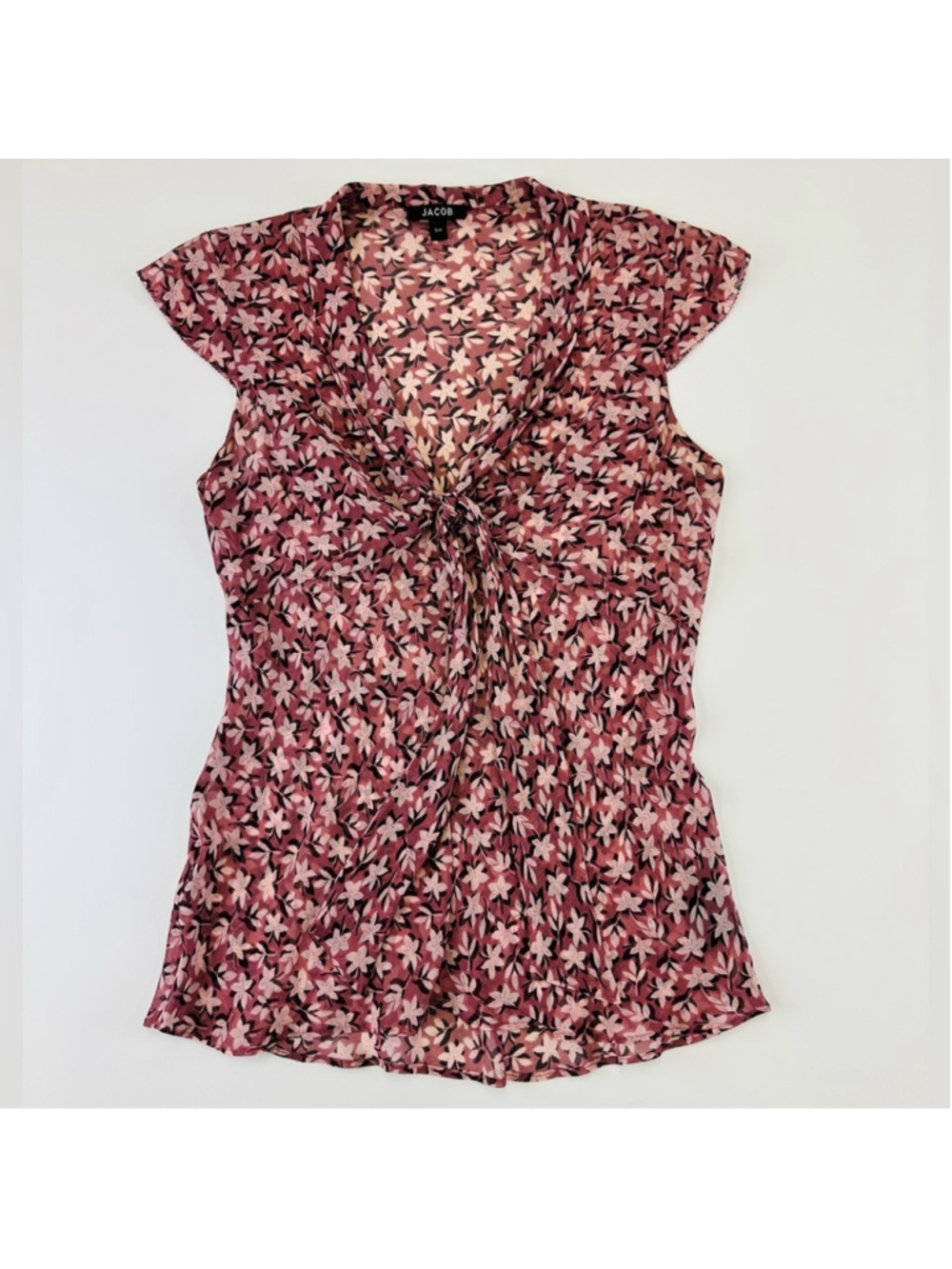 Vintage 90s silk floral blouse Small tie front semi sheer tie front Romantic